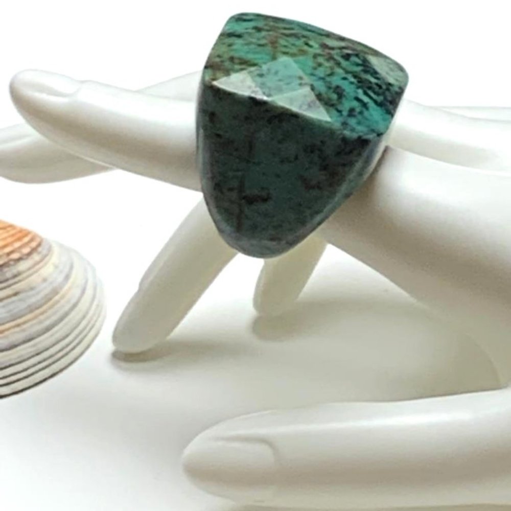 Faceted Chrysocolla Carved Ring - Massive SZ 10.5